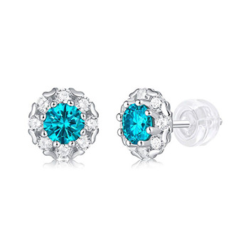 Blue Moissanite Cubic Zirconia Snowflake 925 Sterling Silver Stud Earrings