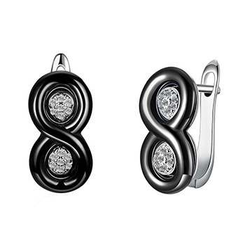 8 Shape Ceramic CZ Two Circles 925 Silver Earrings