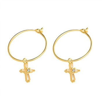 Simple Cross 925 Sterling Silver Hoop Earrings