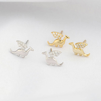 Cubic Zirconia Flying Dinosaur 925 Sterling Silver Stud Earrings