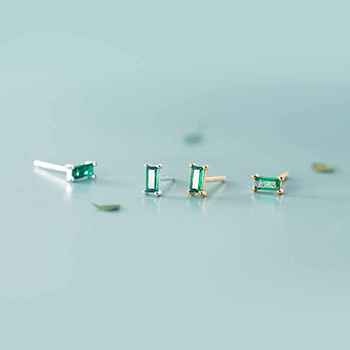 Green Baguette Cubic Zirconia 925 Sterling Silver Stud Earrings