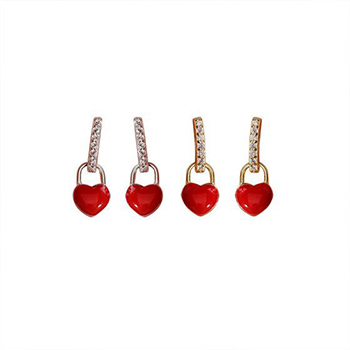 Red Heart Cubic Zirconia Girl 925 Sterling Silver Dangling Earrings