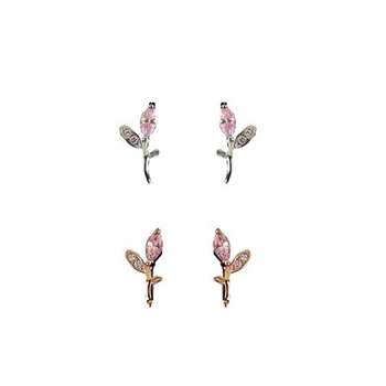 Pink Cubic Zirconia Leaves 925 Sterling Silver Stud Earrings