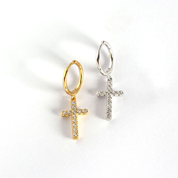 Cubic Zirconia Cross Holy 925 Sterling Silver Leverback Earrings