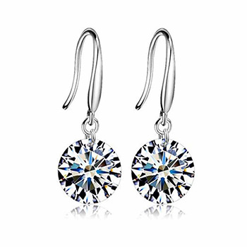 Round Cubic Zirconia Classic 925 Sterling Silver Dangling Earrings