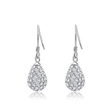 Micro Setting Cubic Zirconia Waterdrop Silver Dangling Earrings