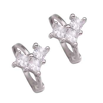 Cubic Zirconia Heart 925 Sterling Silver Hoop Earrings