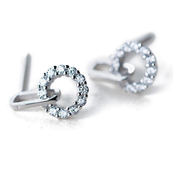 Office Mini Cubic Zirconia Circles 925 Sterling Silver Stud Earrings