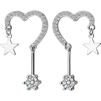 Cubic Zirconia Heart Stars Tassels 925 Silver Dangling Earrings