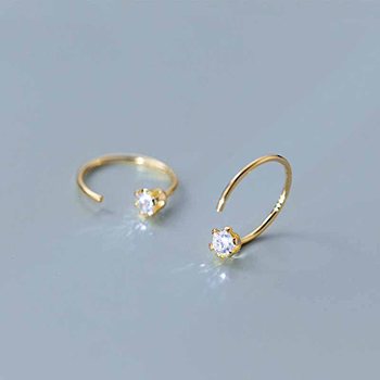 Cubic Zirconia Mini Circle 925 Sterling Silver Hoop Earrings