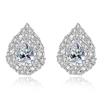 Beautiful Cubic Zirconia Waterdrop 925 Sterling Silver Studs Earrings