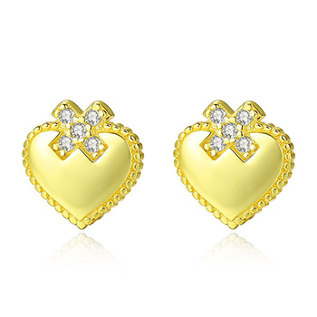 Honey Moon Cubic Zirconia Heart 925 Sterling Silver Studs Earrings