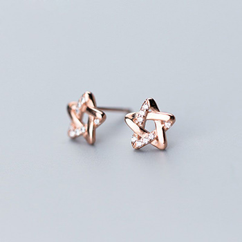 Cubic Zirconia Twisted Stars 925 Sterling Silver Stud Earrings