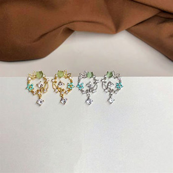 Cubic Zirconia Flower Garland 925 Sterling Silver Dangling Earrings