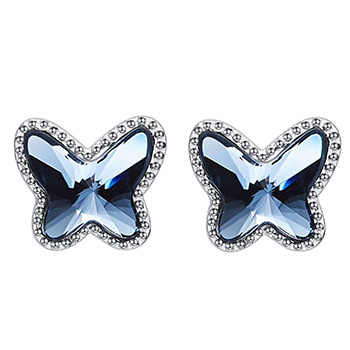 Blue Austrian Crystal Cubic Zirconia Butterfly 925 Silver Earrings