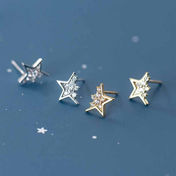 Hot Cubic Zirconia Stars 925 Sterling Silver Stud Earrings