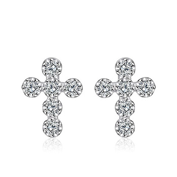 Cross Cubic Zirconia 925 Sterling Silver Stud Earrings