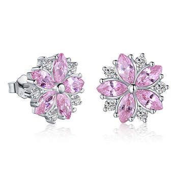 Pink Sakura Cubic Zirconia 925 Sterling Silver Earrings