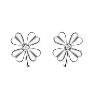 Rose Four Clover Leaf Solid 925 Sterling Silver Stud Earrings