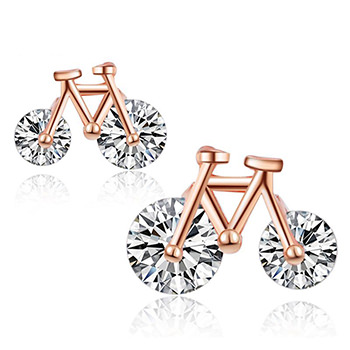 Chic Bicycle White/Rose White 925 Sterling Silver Stud Earrings