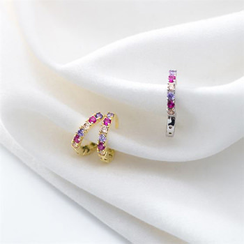 Colorful Cubic Zirconia C Shape 925 Sterling Silver Hoop Earrings