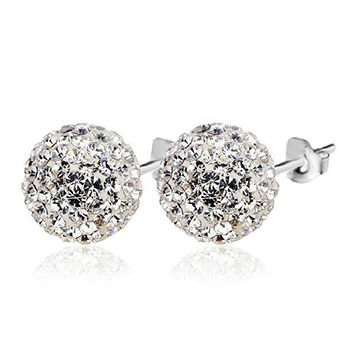 Cubic Zirconia Pave Ball 925 Sterling Silver Stud Earrings