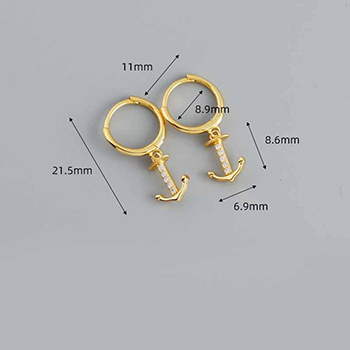 Simple CZ Ship Aiming 925 Sterling Silver Hoop Earrings