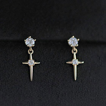 Cubic Zirconia Shining Star Cross 925 Sterling Silver Dangling Earrings