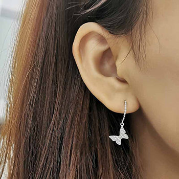 Women CZ Bowknot 925 Sterling Silver Dangling Earrings