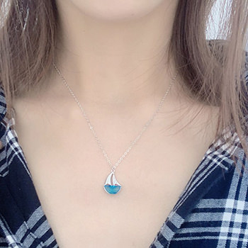 Casual Blue CZ Sailboat 925 Sterling Silver Necklace