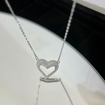 Promise CZ Hollow Heart 925 Sterling Silver Necklace