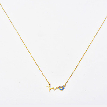 Women Blue CZ Heart Wave 925 Sterling Silver Necklace