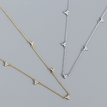 Simple CZ Three Leaf Clovers 925 Sterling Silver Necklace