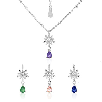 Elegant Snowflake Waterdrop CZ Women 925 Sterling Silver Necklace