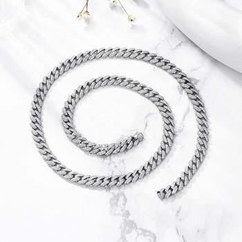 Men's Fashion 50cm - 60cm CZ Hollow Curb Chain Silver Necklace