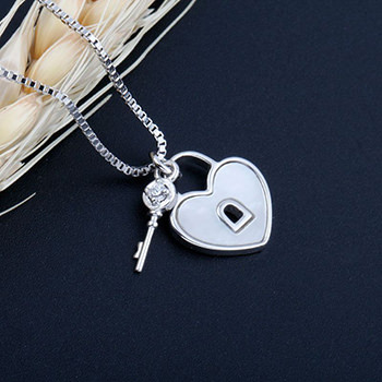 Girl Shell Heart Lock Key 925 Sterling Silver Necklace