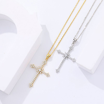 Classic Micro Setting CZ Cross 925 Sterling Silver Necklace