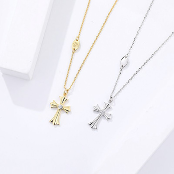 Women Dainty CZ Cross 925 Sterling Silver Necklace