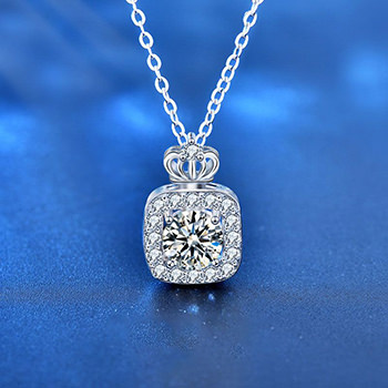 Girl Moissanite CZ Crown Perfume Bottle 925 Sterling Silver Necklace