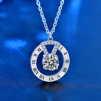 Fashion Moissanite CZ Roman Numeral Circle 925 Sterling Silver Necklace