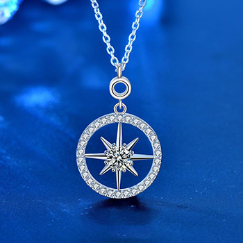 Classic Moissanite CZ Octopus Star Circle Border Silver Necklace