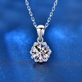 Women Moissanite CZ Hexagram Snowflake 925 Sterling Silver Necklace