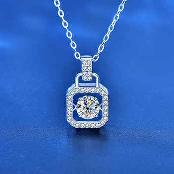 Casual Round Dancing Moissanite CZ Lock 925 Sterling Silver Necklace