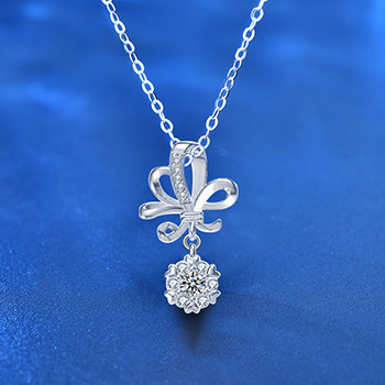 Beautiful Moissanite CZ Wedding Bouquet Flower 925 Sterling Silver Necklace