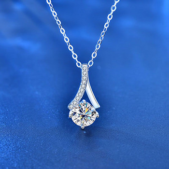 Lady Round Moissanite CZ Waterdrop 925 Sterling Silver Necklace