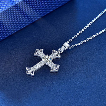 Office Moissanite CZ Cross 925 Sterling Silver Necklace