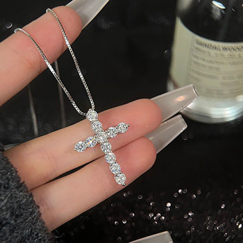 Office Shining CZ Cross Classic 925 Sterling Silver Necklace