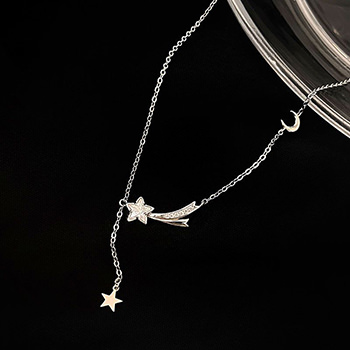 Girl CZ Star Meteor Y Shape 925 Sterling Silver Necklace