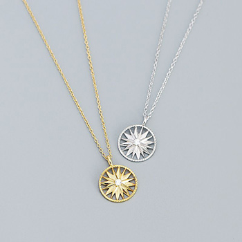 Holiday CZ Sunshine Awn Star 925 Sterling Silver Necklace