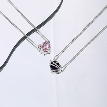 Gift Rope Bound Love Heart CZ 925 Sterling Silver Couple Necklace